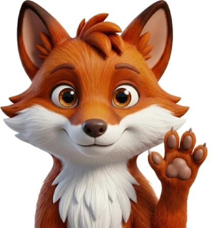 Remi, the Cueword fox, waving hello